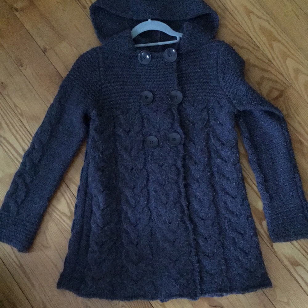 BCBGMaxAzria  Irish Nordic hooded wool sweater coat jacket Aran crafts
